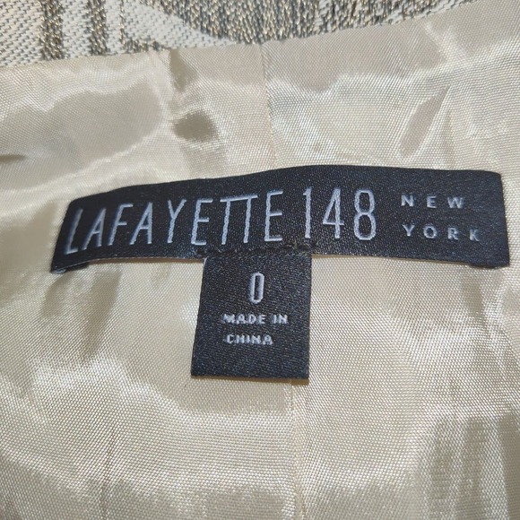 Lafayette 148 Leaf Patterned Blazer Zebra Stripe Tan Khaki Mandarin Type Collar - Picture 4 of 10